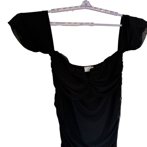 ASOS Curve v wire bardot Black Sweetheart Neckline Ruched Mesh Midi Dress, Sz 20 - Picture 3 of 10